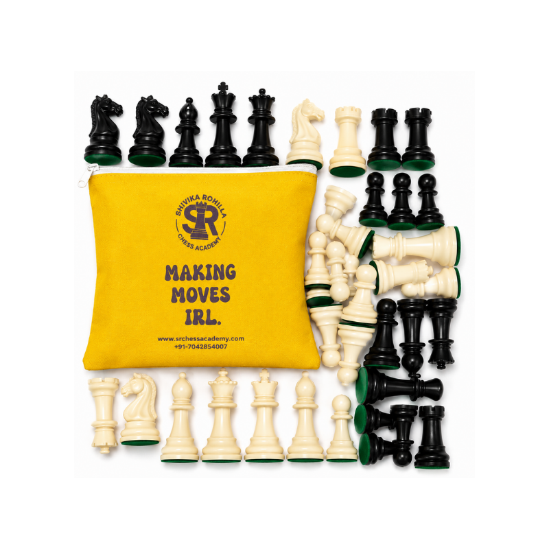 SRCA Premium 32 Chess Pieces With Cool Chess Pouch (Yellow)
