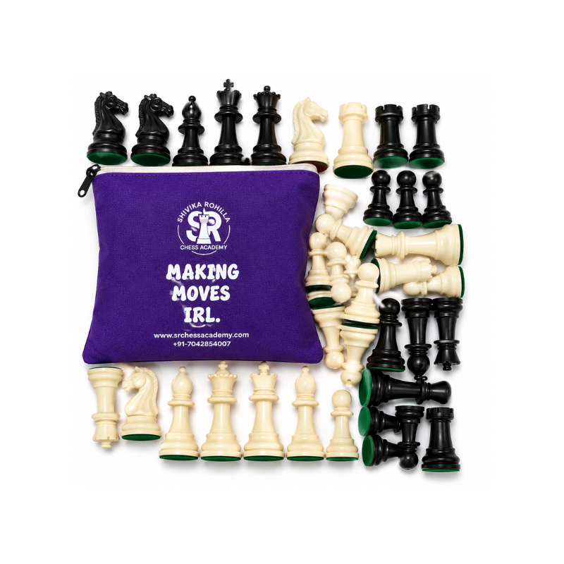 SRCA Premium 32 Chess Pieces With Cool Chess Pouch (Purple)