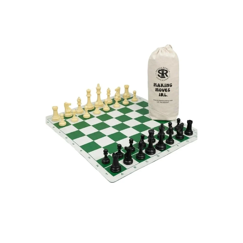 SRCA 17.5x17.5 Green Colour Chess Set with SRCA Storage Bag.