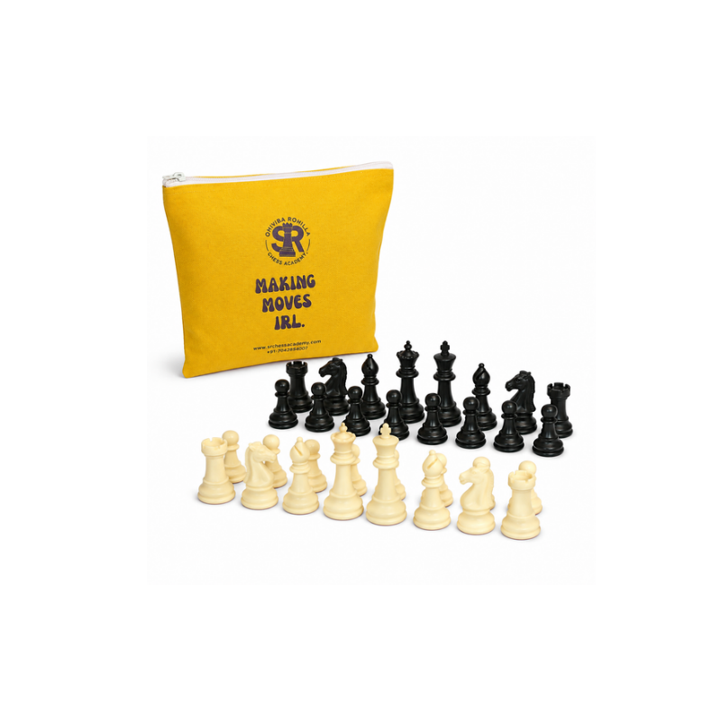 SRCA chess pieces with yellow pouch