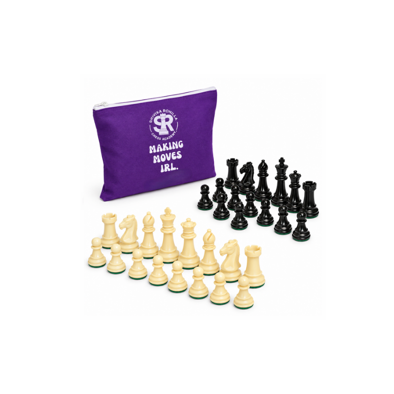 SRCA chess pieces with purple pouch