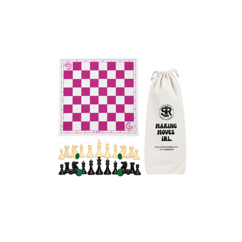 SRCA 17.5inch Foldable Chess Mat (Pink) With Premium Heavy Chess Pieces