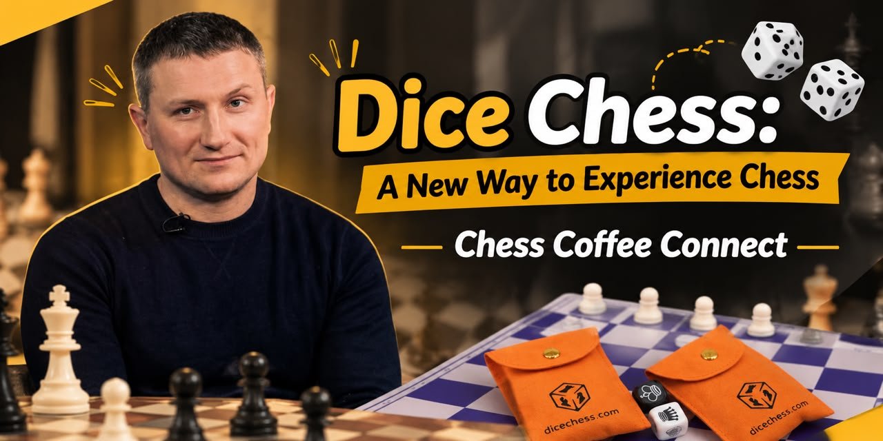 Dice Chess game with chess pieces, dice and coffee on a table by Chess Coffee Connect