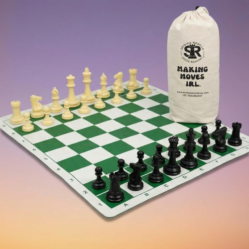 SRCA 17.5x17.5 Green Colour Chess Set with SRCA Storage Bag.