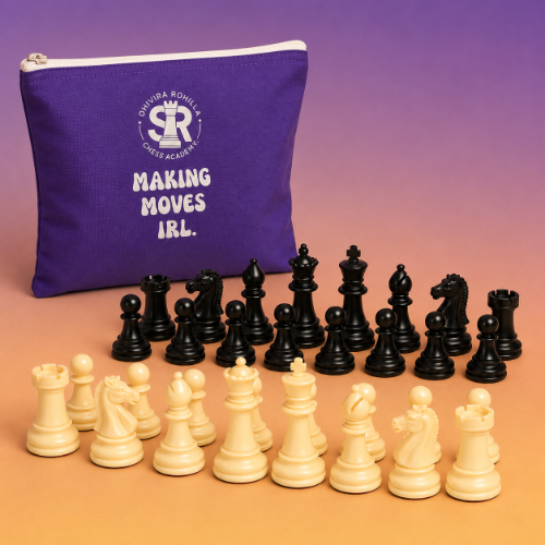 SRCA chess pieces with purple pouch