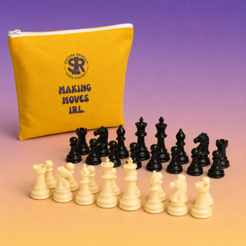 SRCA chess pieces with yellow pouch